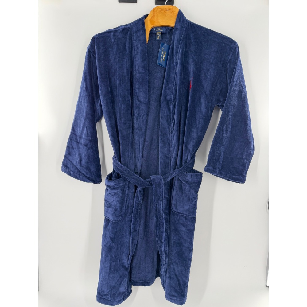 Polo Ralph Lauren Mens Navy Blue Plush Microfleece Robe RL91NY S/M NWT